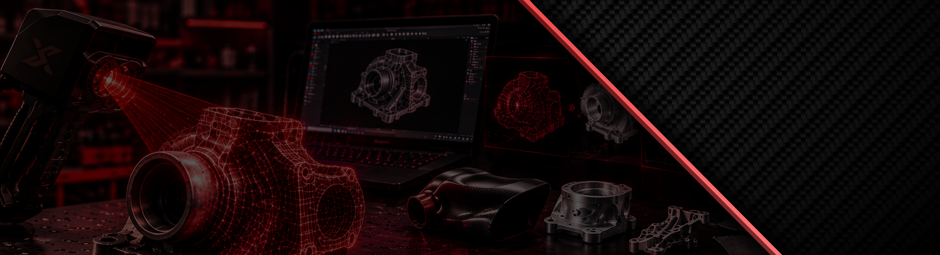 Scanner 3D, desenvolvimento digital e peças sobre bancada