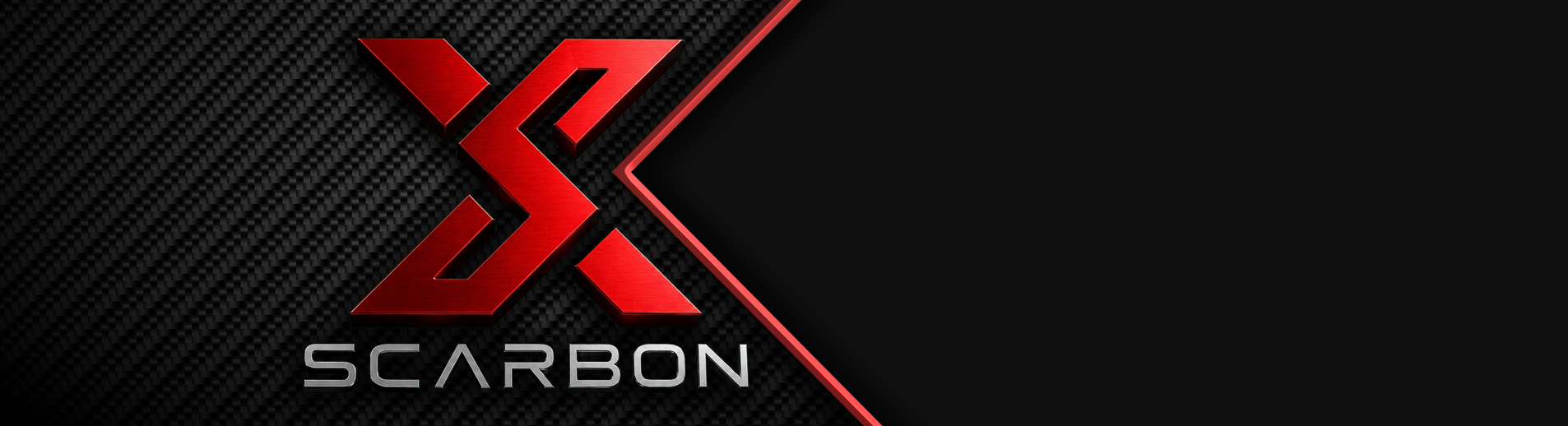 Emblema vermelho SCARBON sobre fibra de carbono